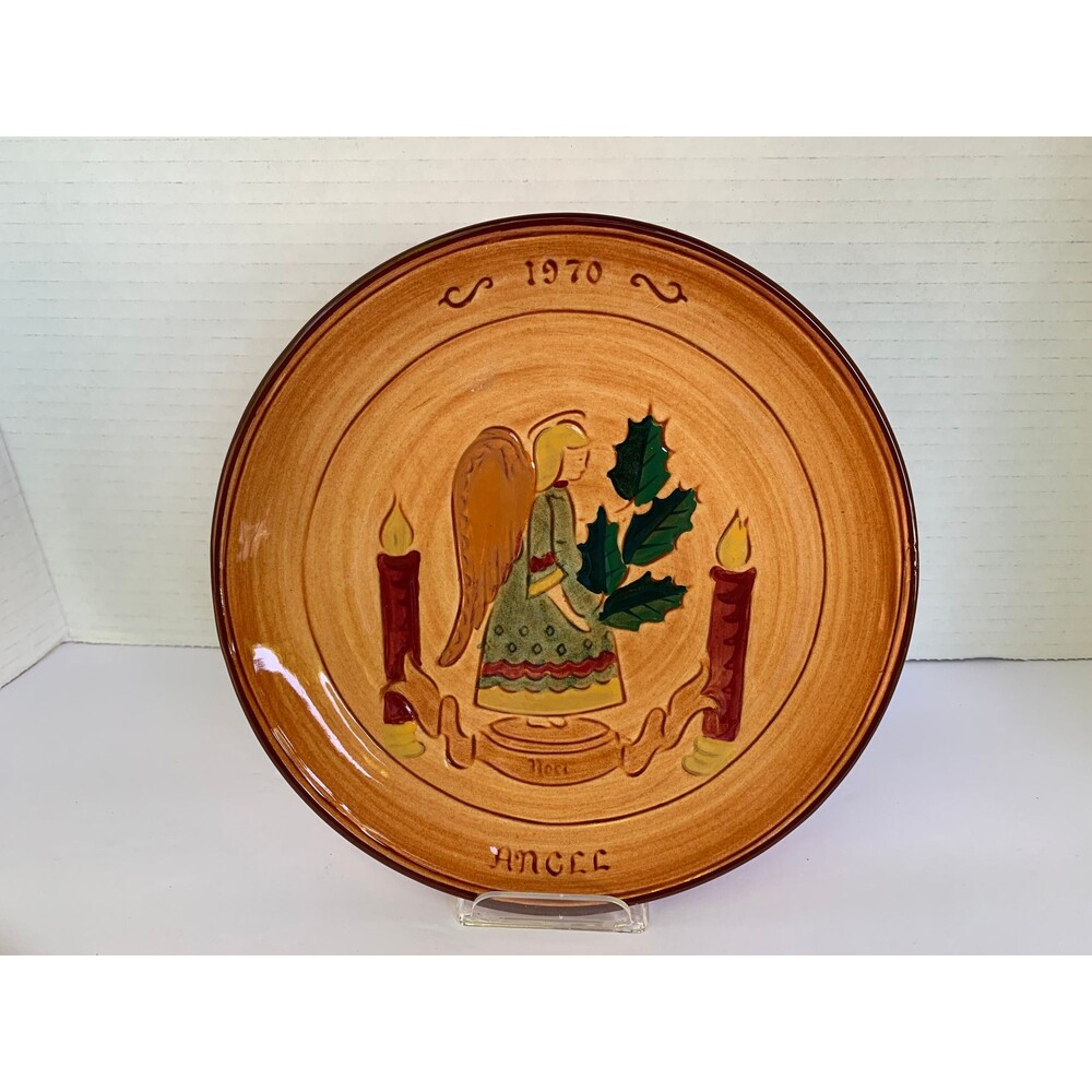 Pennsbury Pottery 1970 Yuletide Plate Folk Art Angel & Candle - Stumar 1st Ed 8”